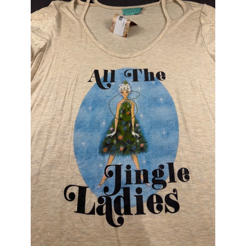 Judith March All The Jingle‎ Ladies Christmas Graphic Tee Beige Large NWT